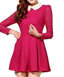 Short Spring Lace Pleated Long Sleeves Turtleneck  Dress