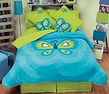 Green Blue Butterfly Comforter Bedding Set Full/Queen 10 Pcs