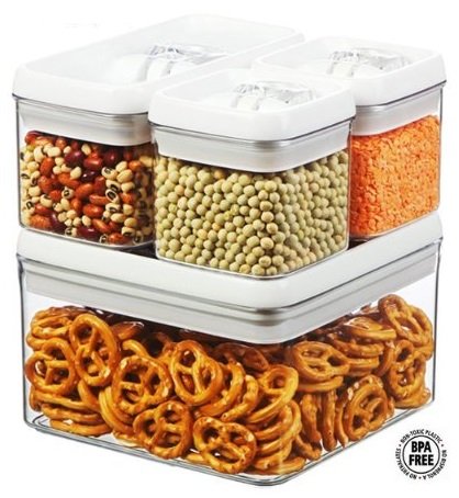 Set of 4 - Airtight Plastic Storage Canister Set, Food Saver Container w/ Vacuum Seal Locking Lid