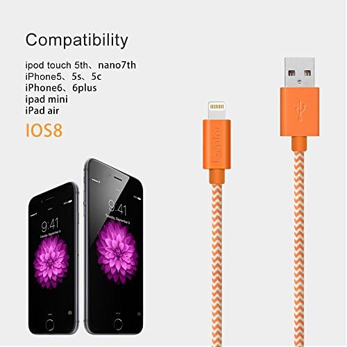iPhone 6S Charger, 2 Pack 6ft Long iPhone 6 Cable F-color™ Braided MFI Lightning to USB Cable for iPhone 6S 6 Plus 5s 5c 5 iPad Air 2 mini 4 iPad 4 iPad Pro, iPod Touch 5 iPod Nano 7 Orange Green
