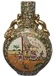 Oriental moon shaped Rose Medallion Vase, handpainted porcelain - 24"H, China Oriental moon shaped Rose Medallion Vase, handpainted porcelain - 24"H, China