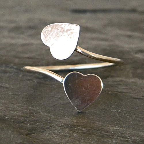 Sterling Silver Heart Ring, Wire Wrapped Adjustable Band Ring, Handmade Artisan Jewelry