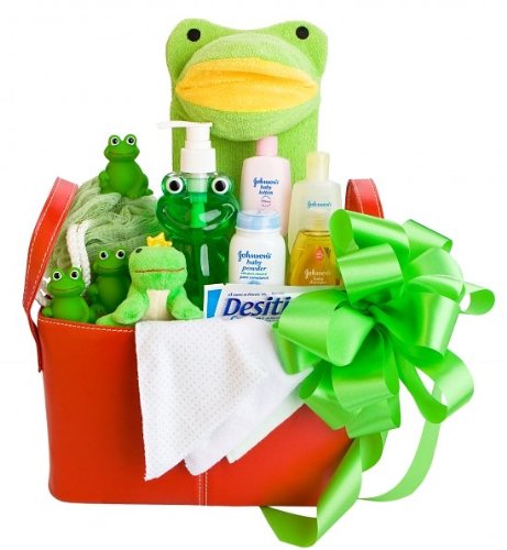 Froggy Friends Bath Time New Baby Gift Basket – Great Shower or Christmas Holiday Gift Idea for Newborns