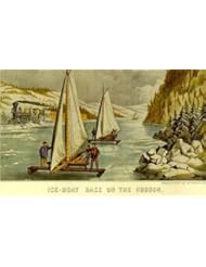 Ice Boat Race on the Hudson River - by Currier & Ives 15x11 Vintage Portfolio Print