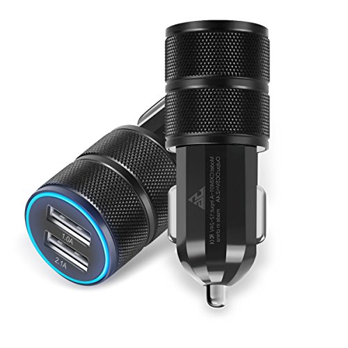 2Pack Car Charger, ShuoGe? 2.1A/24W 2-Port USB Car Charger, Rapid Titanium Smart Car Charger Auto Adapter for iPhone 6 Plus/6/5S/5/4, iPad, Ipod, Samsung Galaxy, Smart Phone, Tablets (Black)
