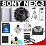 Sony Alpha NEX-3 Digital Camera Body & E 18-55mm OSS Compact Interchangeable Lens (Silver) with 16GB Card + Battery + Case + Tripod + Accessory Kit