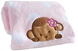 Kids Line Printed Embroidered Boa Blanket, Sweet Monkey