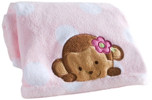 Kids Line Printed Embroidered Boa Blanket, Sweet Monkey