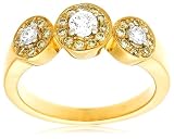 18k Two-Tone Gold White and Yellow Diamond 3-Stone Ring, Size 7.25