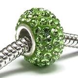 Queenberry (Free S/H) Sterling Silver Birthstone Round Peridot Green Crystal For Pandora Troll European Bead Charm Bracelets August