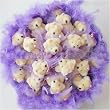 Forever Love Flower Bouquet of Dolls, 21 Teddy Bear in Purple Veil
