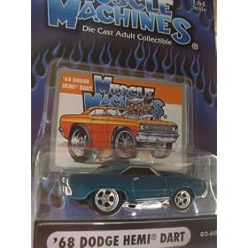 Muscle Machines '68 Dodge Hemi Dart - Deep Green Rubber Treaded Scattered Chrome Detailed Scale 1/64