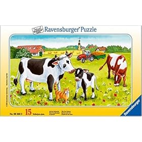 Ravensburger 06368 Sul prato delle mucche- Puzzle incorniciato da 15 pezzi