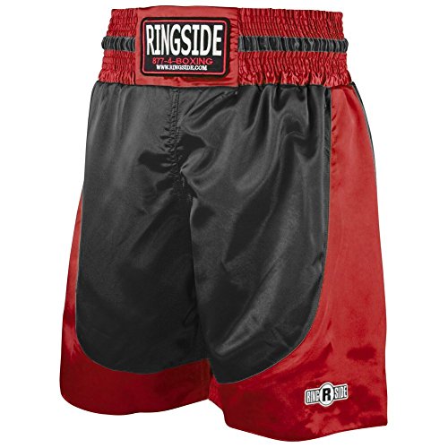 Ringside Pro-Style Boxing Trunks (Black-Red, Small)