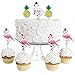 Flamingle Bells - Dessert Cupcake Toppers - Tropical Flamingo Christmas Clear Treat Picks - Set of 24