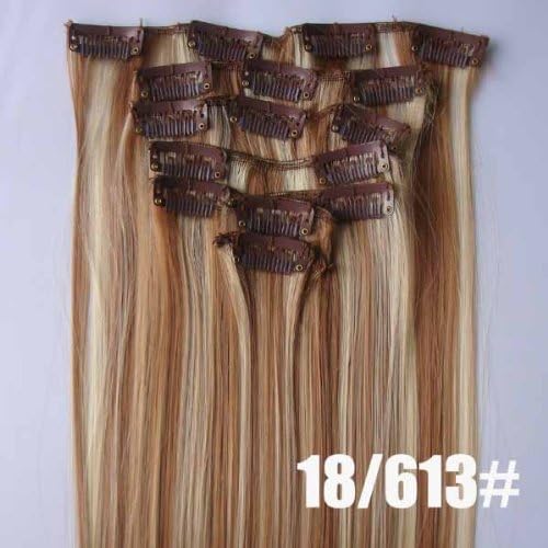 22inch 7pcs 90g Full Head Clip in Fiber Human Hair Extensions#18/613light ash blonde mix blonde