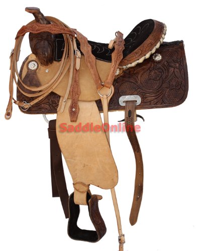 Two Tone Rough Out Barrel Racing Saddle Rawhide Horn 16