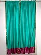 2 Persian Green Art Silk Sari Indian Curtains with Red Violet Baseline Border 96"