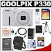 Nikon Coolpix P330 GPS Digital Camera (White) with 32GB Card + Battery & Charger + Case + Tripod + HDMI Cable + Accessory Kit