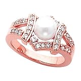 18K Rose Gold Akoya Cultured Pearl and Diamond Ring - 7.00mm Size 5.0
