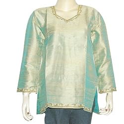 Kurti Green Womens Top Summer Fashion India Apparel Embroidery Size M