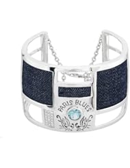 Paris Blues Jewelry- Sterling Silver and Denim with Blue Topaz Center Stone Fashion Cuff