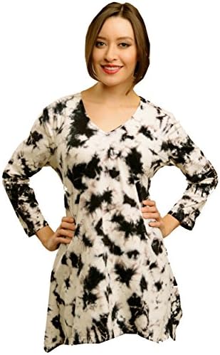 Talika Tie Dye Cotton Tunic in Black and Cream - Certified Fair Trade (Small)