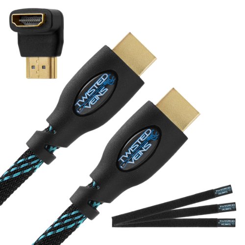 Twisted Veins (10 ft) High Speed HDMI Cable + Right Angle Adapter and Velcro
