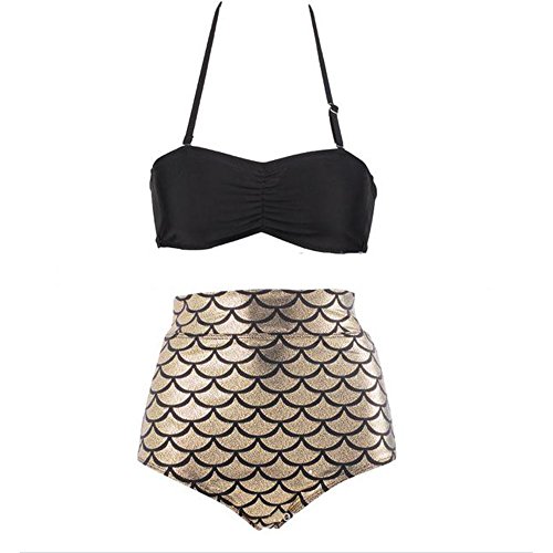 Women's Glitter Mermaid Bikini 2 Pcs Sets Padded High Waist Swimsuit Swimwear