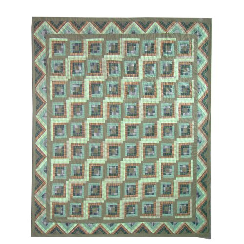 Patch Magic King Green Log Cabin Quilt, 105-Inch by 95-Inch