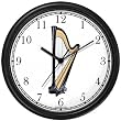 Harp Musical Instrument - Music Theme Wall Clock by WatchBuddy Timepieces (Black Frame)