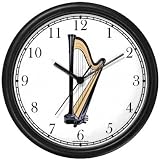 Harp Musical Instrument - Music Theme Wall Clock by WatchBuddy Timepieces (Hunter Green Frame)