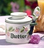 L Tremain BBHPT2 Butter Bell Crock - Handpainted Raised Floral with Floral Spreader