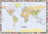 GIANT GP 200 LAMINATED / ENCAPSULATED Political World Map With Flags Measures 46 Feet x 33 Feet (55 x 39 inches)(140 x 100 cm)