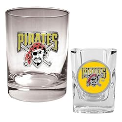 Pittsburgh Pirates MLB Rocks Glass & Square Shot Glass Set - Primary Logo by Great American Products