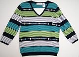 Alfred Dunner Thats Genius 3/4 Sleeve Striped Sweater