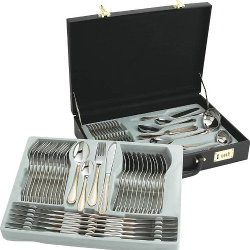 4 Of Best Quality 72Pc Gold Flatware By Sterlingcraft® 72pc High-Quality, Heavy-Gauge Stainless Steel Flatware and Hostess Set with 24K Gold-Plated Trim