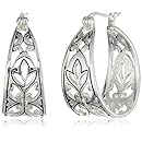 Sterling Silver Filigree Hoop Earrings (1.0" Diameter)