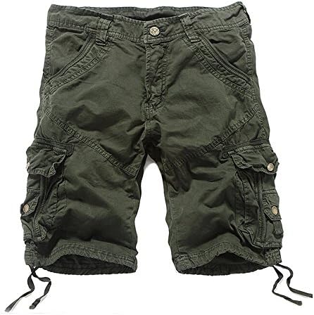 HEMOON Men's Twill Cargo Pocket Shorts Military-Style Army Green 29W