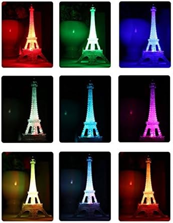 10 inch Paris Style Acrylic Eiffel Tower Flashing LED Colorful Night Light Romantic Atmosphere Nightlight Desklamp (10 inch)