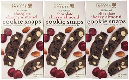 Cookie Snacks Biscotti - Chocolate Cherry Almond Cookie Snaps By Harvest Sweets, Pack of 3, 3.5oz Boxes