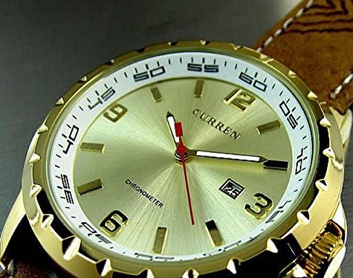 SunShine Day Curren Calendar Gold Business Fashion Quartz Wristwatch Man Women Wrist Watches Genuine Leather Strap Band