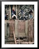 Local Workers Working on Prasat Hin Phimai, Phimai, Nakhon Ratchasima, Thailand People Framed Art Poster Print by Bill Wassman, 31x39