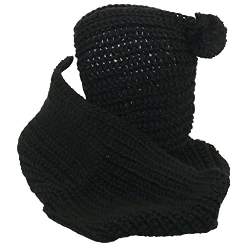 Winter Soft Pullover Knit Infinity Scarf with Pom Beanie Hoodie Scarf