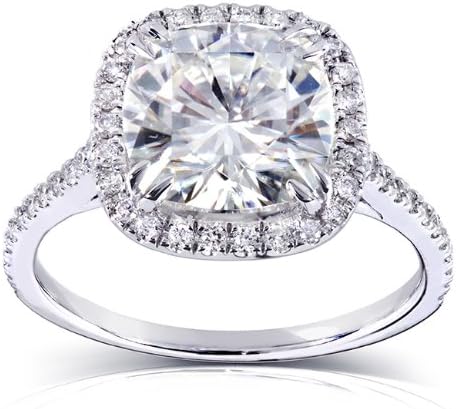3ct TW Cushion Cut Moissanite and Diamond Engagement Ring in 14k White Gold - Size 6