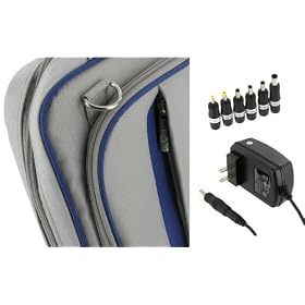 PCMS 2n1 Combo - Samsung NP-NC10-KB02US 10.1 inch Netbook Carrying Bag with AC Adapter Wall Charger - Pinn Series Silver / Blue