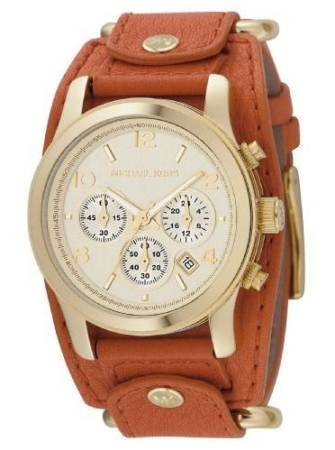 MICHAEL Michael Kors Womens Chronograph Orange Leather Strap Watch