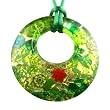Handmade Round Shape Murano Glass Pendant - Cynthia Large Green/Gold Style1