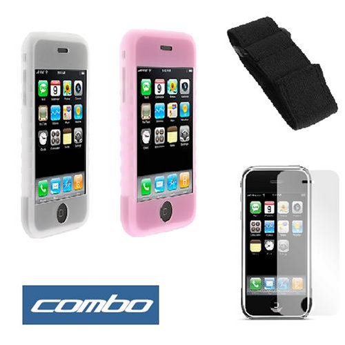 51WowOQnyvL. SL500  Durable Flexible Soft Clear + Pink Silicone Skin Case + Premium Reusable LCD Screen Protector + Armband for Apple Iphone 1st Gen (NOT for iPhone 3G) Smartphone 1st Generation
