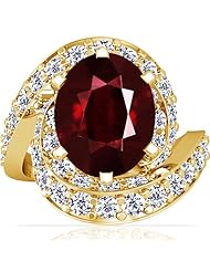 14K Yellow Gold Oval Cut Ruby Ring With Sidestones